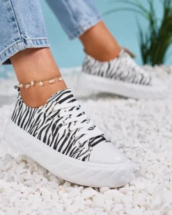 Sale Czarno-białe damskie trampki na platformie Atredika Trampki