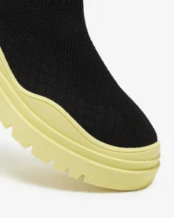 Sale Czarno-żółte botki damskie na płaskim obcasie Seritis Botki Bez Ocieplenia|Botki Na Płaskim Obcasie