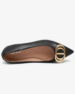 New Czarno-złote baleriny damskie w szpic z ozdobą na nosku Manico Buty Na Wielkie Wyjście|Baleriny Klasyczne