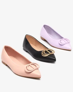 New Czarno-złote baleriny damskie w szpic z ozdobą na nosku Manico Buty Na Wielkie Wyjście|Baleriny Klasyczne