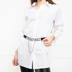 Clearance Czarny damski elastyczny pasek ze m łańcuszkiem Damskie Paski