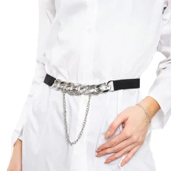Clearance Czarny damski elastyczny pasek ze m łańcuszkiem Damskie Paski