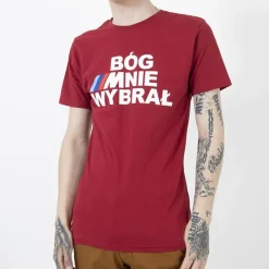 Discount Czerwona bawełniana koszulka męska z printem Bluzki