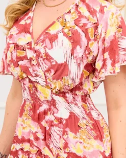 Online Czerwona damska długa sukienka z modnym wzorem Sukienki Letnie|Sukienki Długie