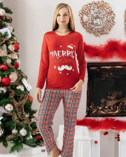 Clearance Czerwona świąteczna damska 2-częściowa piżama Piżamy