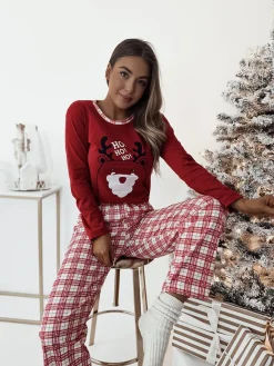 Best Czerwona świąteczna damska 2-częściowa piżama Piżamy