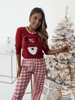 Best Czerwona świąteczna damska 2-częściowa piżama Piżamy