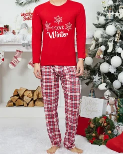 Sale Czerwona świąteczna męska 2-częściowa piżama Piżamy