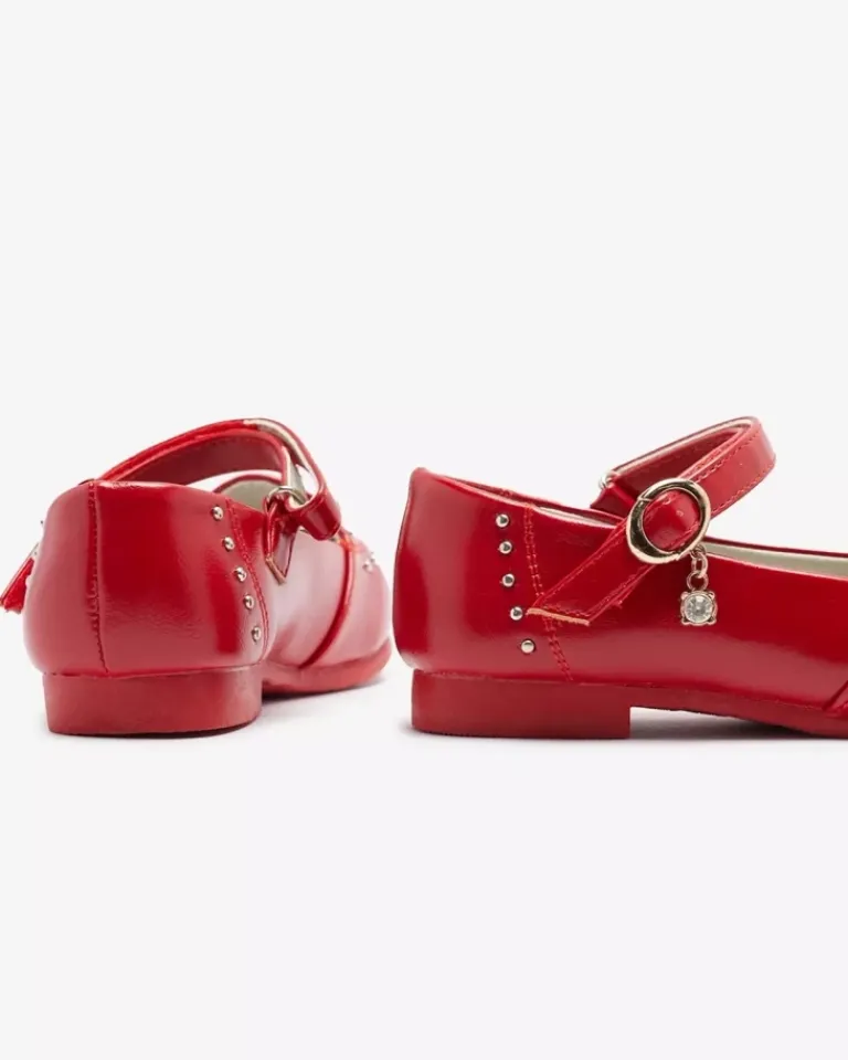 New Czerwone balerinki dziewczęce z dżetami Praja Dziewczęce