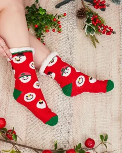 Czerwone damskie skarpetki ze świątecznym wzorem Skarpetki