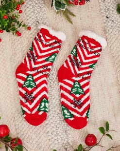 Discount Czerwone damskie skarpetki ze świątecznym wzorem Skarpetki