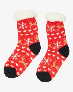 Sale Czerwone damskie skarpetki ze świątecznym wzorem Skarpetki