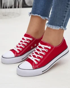 Clearance Czerwone damskie klasyczne sznurowane trampki Ogisa Trampki