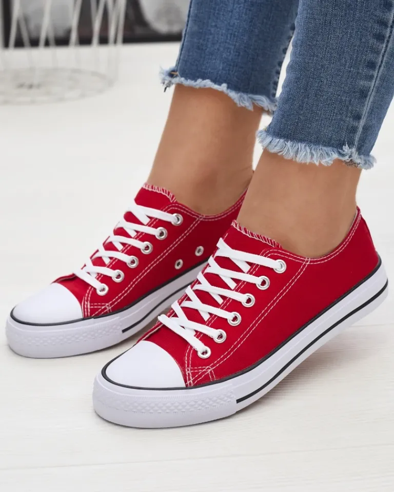 Clearance Czerwone damskie klasyczne sznurowane trampki Ogisa Trampki