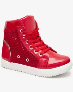 Discount Czerwone dziewczęce wysokie tenisówki Borris Dziewczęce