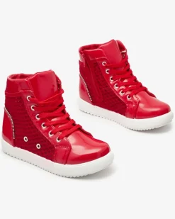 Discount Czerwone dziewczęce wysokie tenisówki Borris Dziewczęce