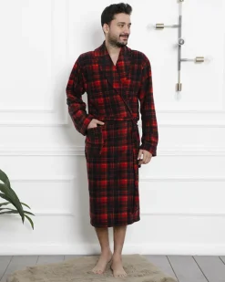 Czerwono - czarny męski szlafrok w kratę Szlafroki