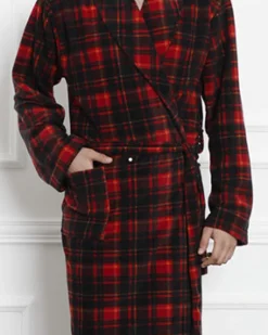 Czerwono - czarny męski szlafrok w kratę Szlafroki