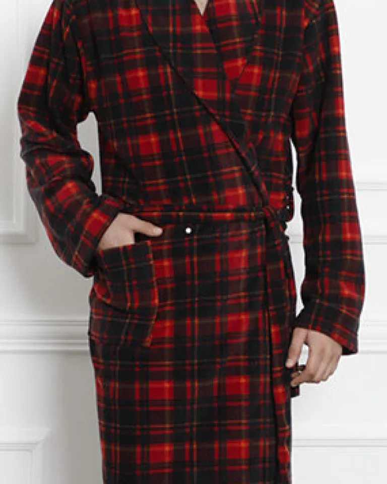 Czerwono - czarny męski szlafrok w kratę Szlafroki