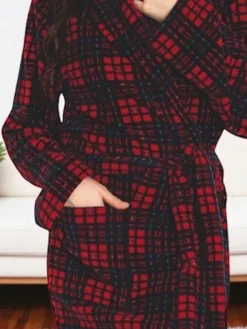Clearance Czerwono-granatowy damski szlafrok w kratę Szlafroki