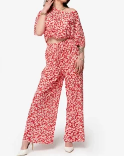 New damski plisowany komplet w kwiatki Damskie Komplety Damskie