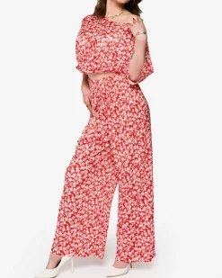 New damski plisowany komplet w kwiatki Damskie Komplety Damskie