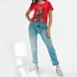 Clearance damski t-shirt z kolorowym printem i cekinami Bluzki / Koszule / Koszulki