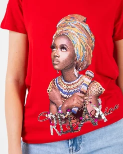 Clearance damski t-shirt z kolorowym printem i cekinami Bluzki / Koszule / Koszulki