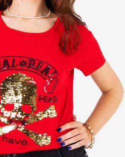 Outlet damski t-shirt z cekinami i napisami Bluzki / Koszule / Koszulki