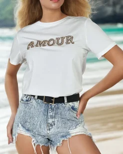 Best Damska bluzka z kolorowym printem i cekinami Bluzki / Koszule / Koszulki