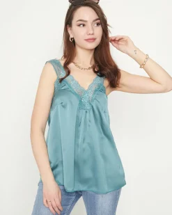 Best Damska koszulka na koronkowych ramiączkach w kolorze ciemnom Bluzki / Koszule / Koszulki