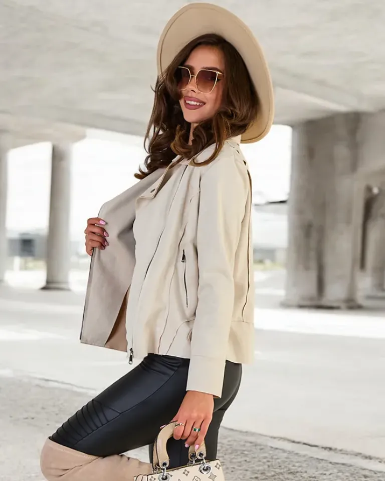 Best Damska kurtka typu ramoneska z eko-zamszu z kieszeniami Kurtki / Marynarki / Płaszcze