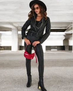 Clearance Damska kurtka ramoneska z eko skóry Kurtki / Marynarki / Płaszcze