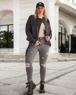 Clearance Damska kurtka ramoneska z eko skóry Kurtki / Marynarki / Płaszcze