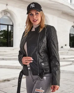 Clearance Damska kurtka ramoneska z eko skóry Kurtki / Marynarki / Płaszcze