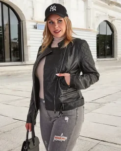 Clearance Damska kurtka ramoneska z eko skóry Kurtki / Marynarki / Płaszcze