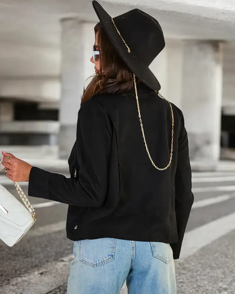 Clearance Damska kurtka typu ramoneska z eko-zamszu z kieszeniami Kurtki / Marynarki / Płaszcze