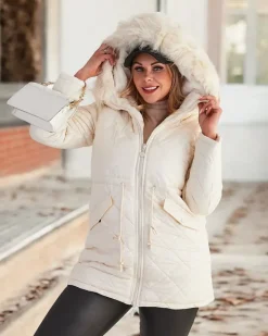 Best Damska kurtka zimowa dwustronna w kolorze ecru Kurtki / Marynarki / Płaszcze