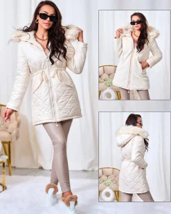 Best Damska kurtka zimowa dwustronna w kolorze ecru Kurtki / Marynarki / Płaszcze