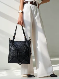 Best Damska lakierowana duża torebka z tłoczeniem Damskie Torebki Shoppers