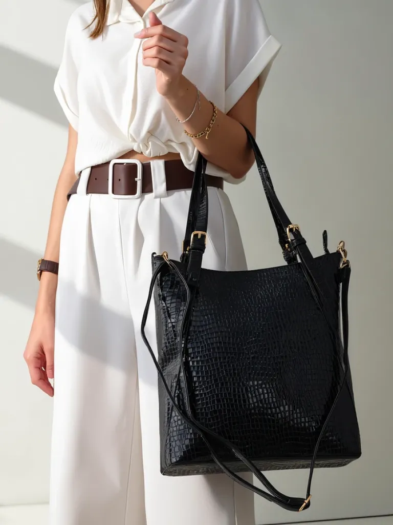 Best Damska lakierowana duża torebka z tłoczeniem Damskie Torebki Shoppers