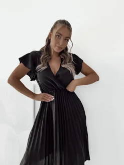 Sale Damska plisowana sukienka midi Sukienki Długie