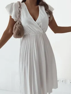 Clearance Damska plisowana sukienka midi Sukienki Długie