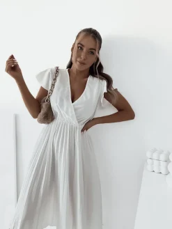 Clearance Damska plisowana sukienka midi Sukienki Długie