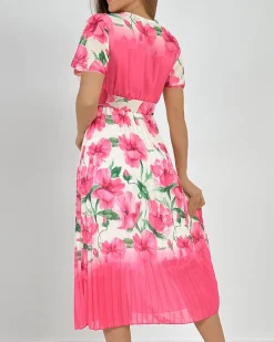 Damska plisowana sukienka midi w kwiaty Sukienki Długie