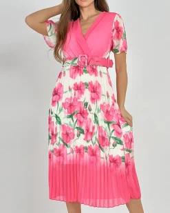 Damska plisowana sukienka midi w kwiaty Sukienki Długie