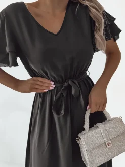 Best Damska prosta sukienka midi Sukienki Długie