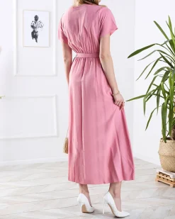 Best Damska różowa długa sukienka z rozcięciem Sukienki Letnie|Sukienki Długie