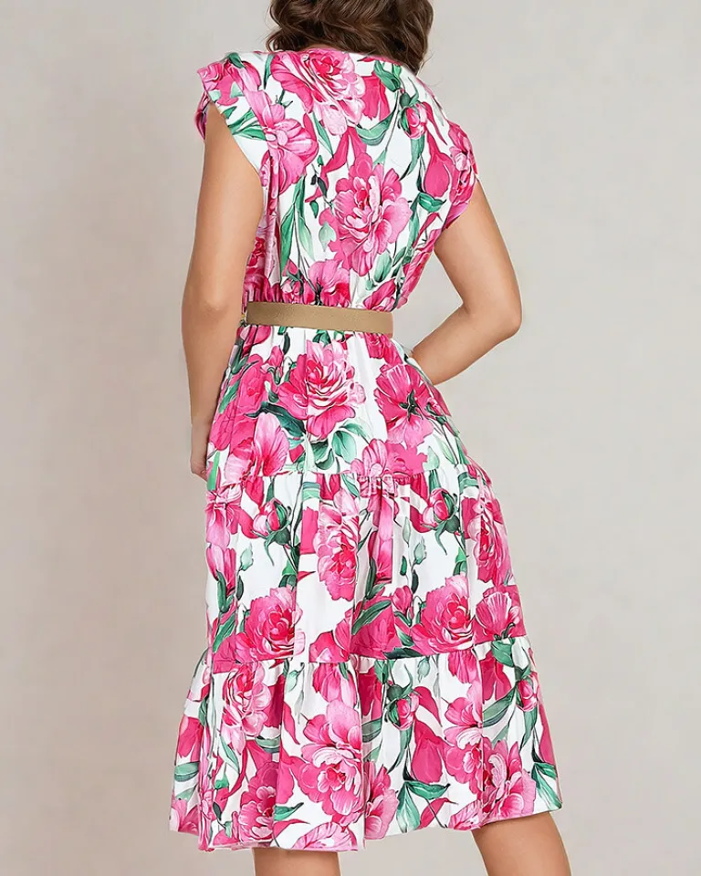 New Damska sukienka midiw kwiaty Sukienki Letnie|Sukienki Długie