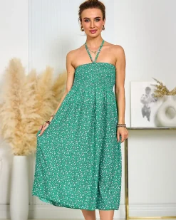 Clearance Damska sukienka midi w kwiaty Sukienki Letnie|Sukienki Krótkie